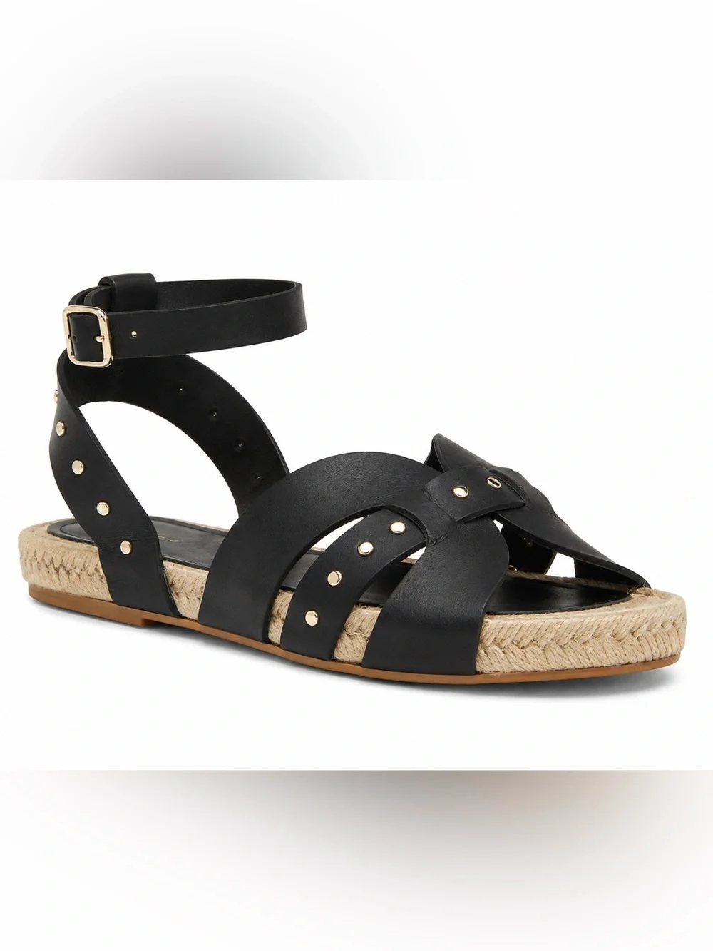 Bruno Magli Perla Black Leather Ankle Strap Espadrille Sandals Size 8